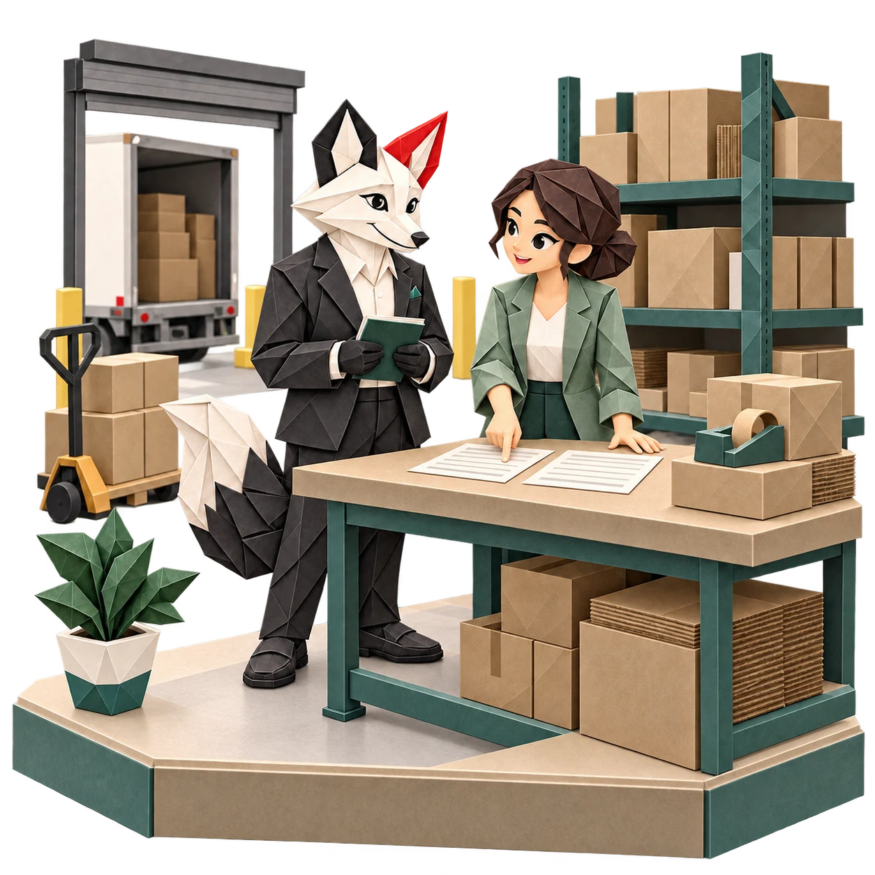 Foxy khảo sát quy trình đóng hàng cùng chủ doanh nghiệp.
