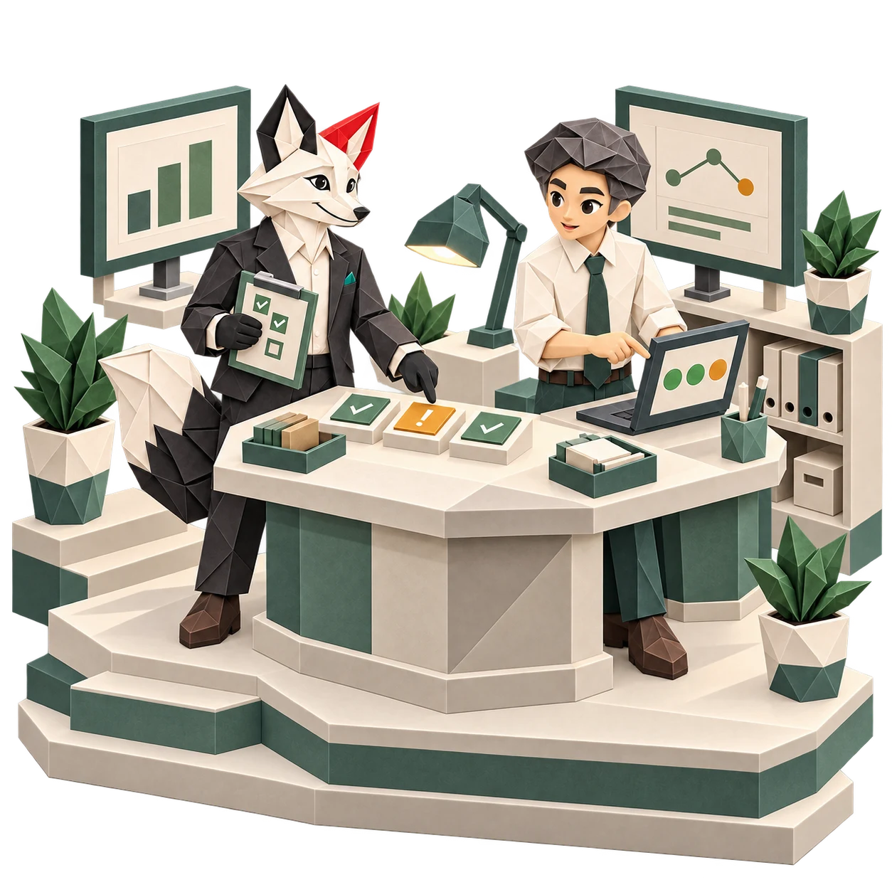 Foxy cùng khách hàng đối chiếu kết quả kiểm thử.