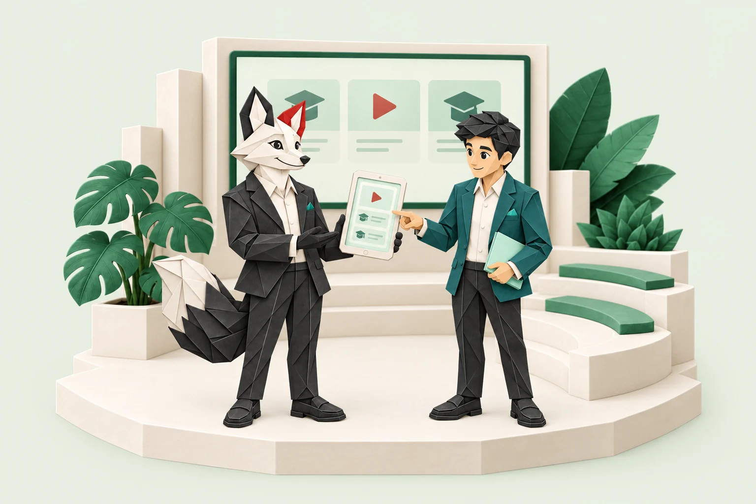 Foxy hướng dẫn giám đốc học thuật và giáo viên xem phương án nền tảng học tập.