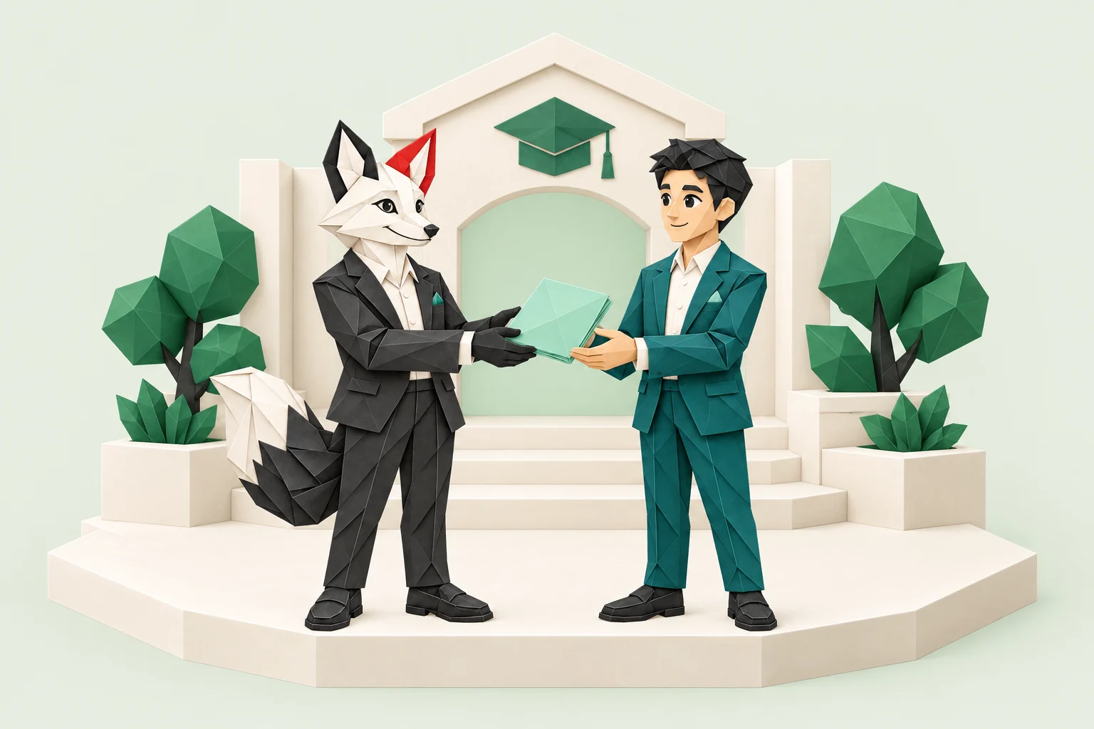 Foxy bàn giao tài liệu và hệ thống cho đại diện nhà trường tại khuôn viên trường.