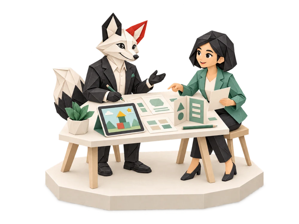 Foxy cùng nhà thiết kế xây dựng giao diện và trò chơi học tập riêng.