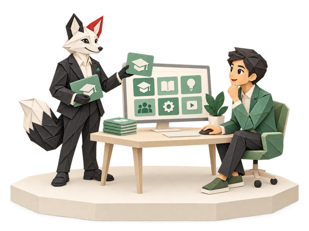 Foxy hướng dẫn quản trị viên cấu hình các học phần trên nền tảng có sẵn.